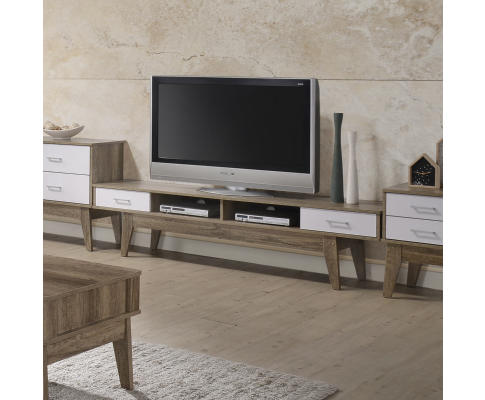 BARTEL 2 SHELVES/ 2 DRAWER TV STAND CABINET - OAK + WHITE