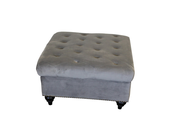 LOUISA TUFTED SQUARE OTTOMAN -460(H) X 800(W) - SOFT GREY