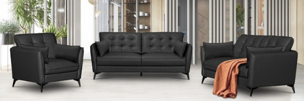 WINSTON 2 SEATER LEATHER SOFA - BLACK