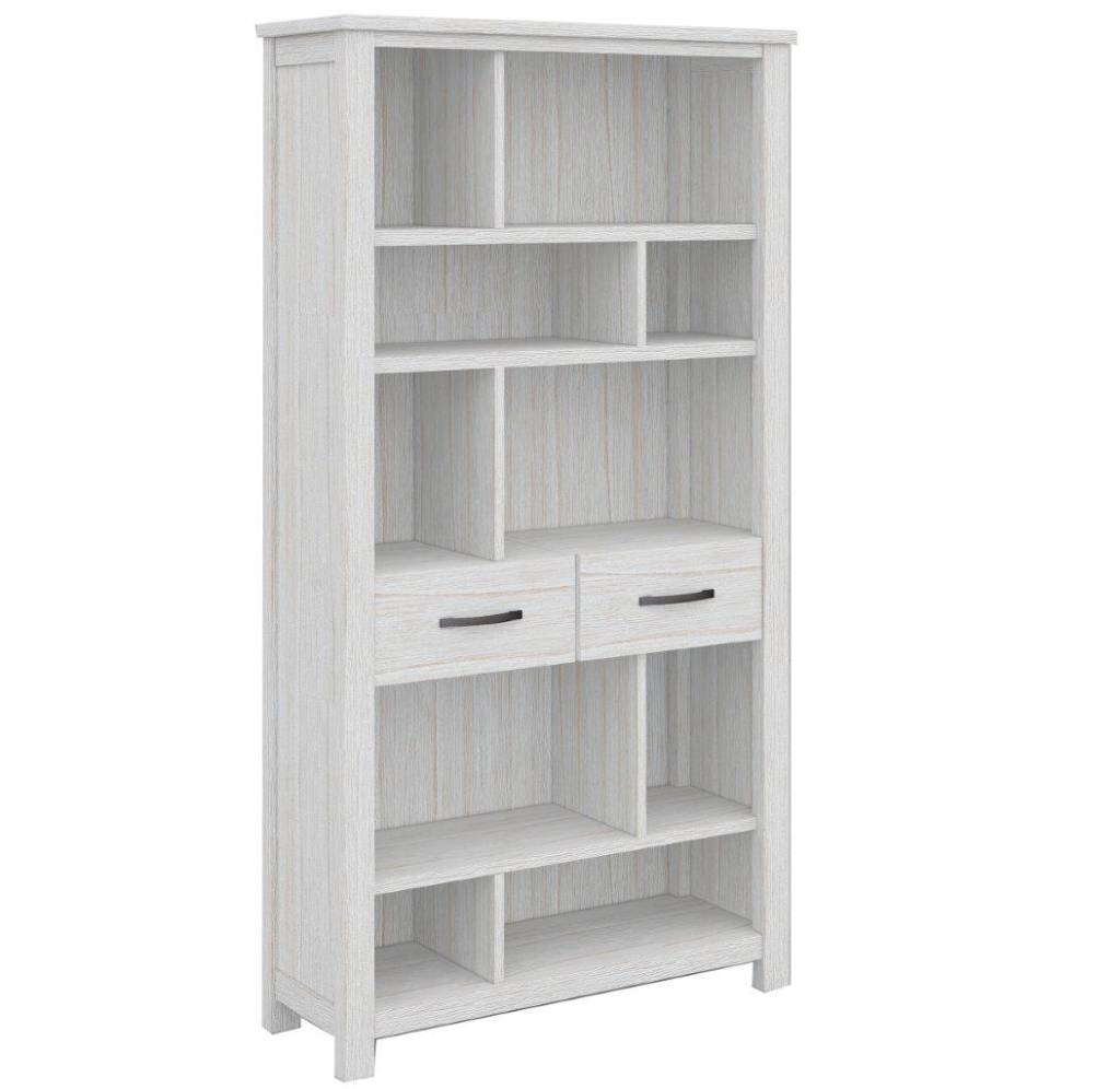 Florida Bookcase With 2 Drawers - 1900(H) X 1000(W) X 360(D) - Brushed Whitewash