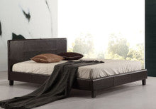 QUEEN (ING-QBFB-Brown) LEATHERETTE BED FRAME - BROWN