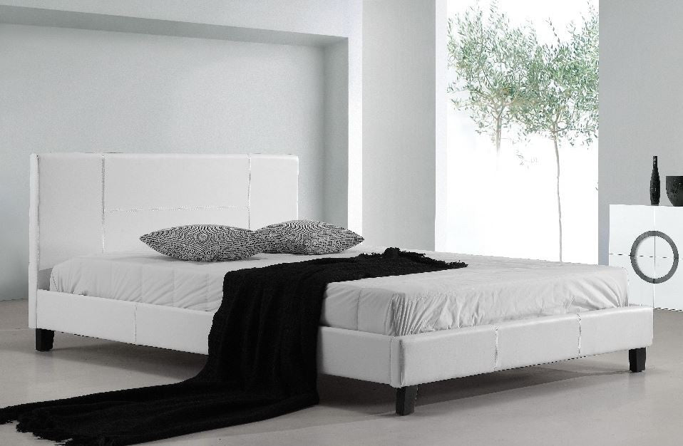 QUEEN (ING-QBFB-White) LEATHERETTE BED FRAME - WHITE