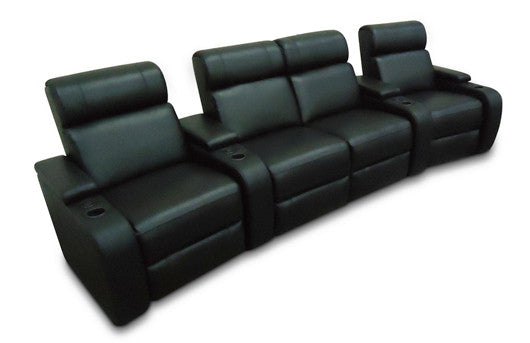 VEGAS 4 SEAT HOME THEATRE SUITE - 100% FULL LEATHER - DARK CHOCOLATE OR BLACK (PICTURED)