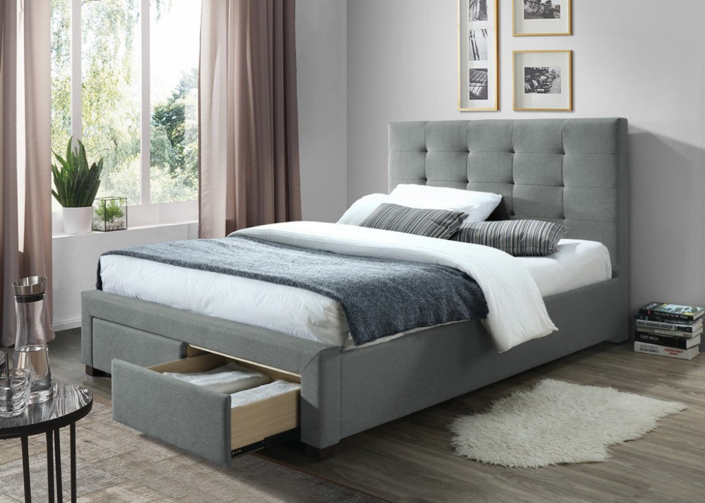 LUCA BED WITH 2 FOOTEND DRAWERS - GREY