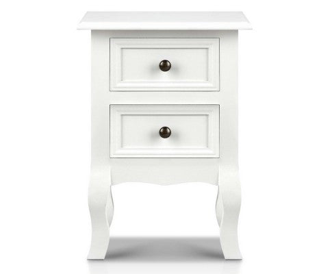 VINTAGE STYLE BEDSIDE WITH 2 DRAWERS - WHITE