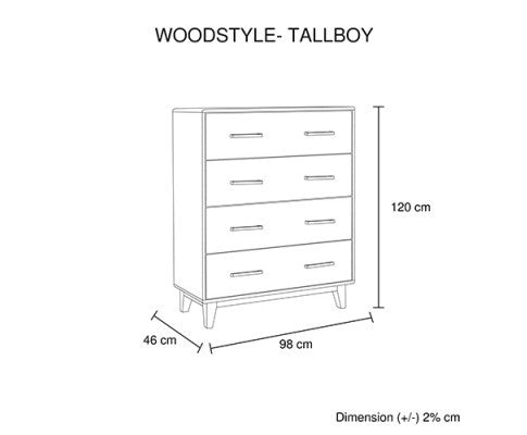 WOODVINCE SCANDINAVIAN DOUBLE OR QUEEN 4 PIECE (TALLBOY) BEDROOM SUITE - ANTIQUE LIGHT BROWN