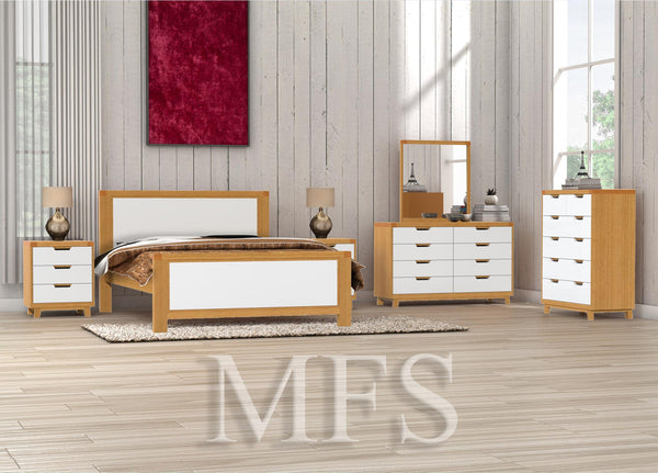 QUEEN AVALON (AUSSIE MADE) BED FRAME - 2 TONE - TASSIE OAK COMBINATION / CUSTOM WOOD - ASSORTED COLOURS
