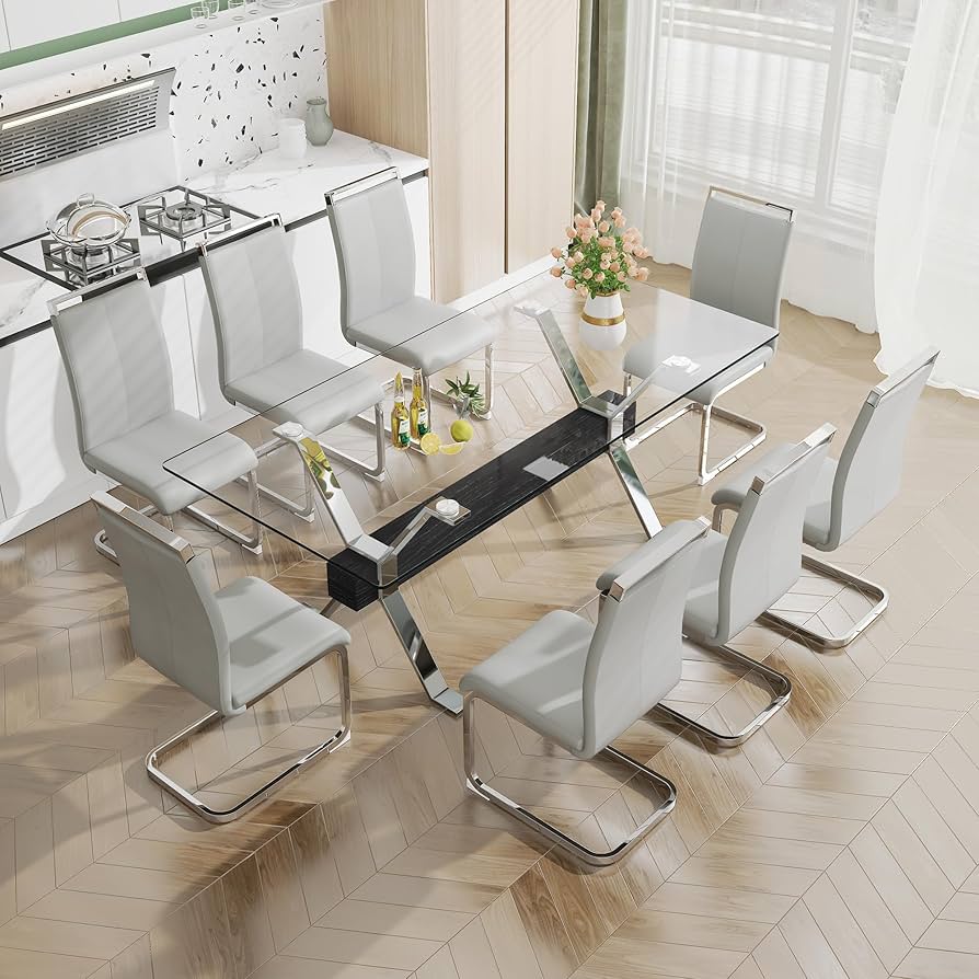 9 PIECE METAL & GLASS DINING SETTINGS