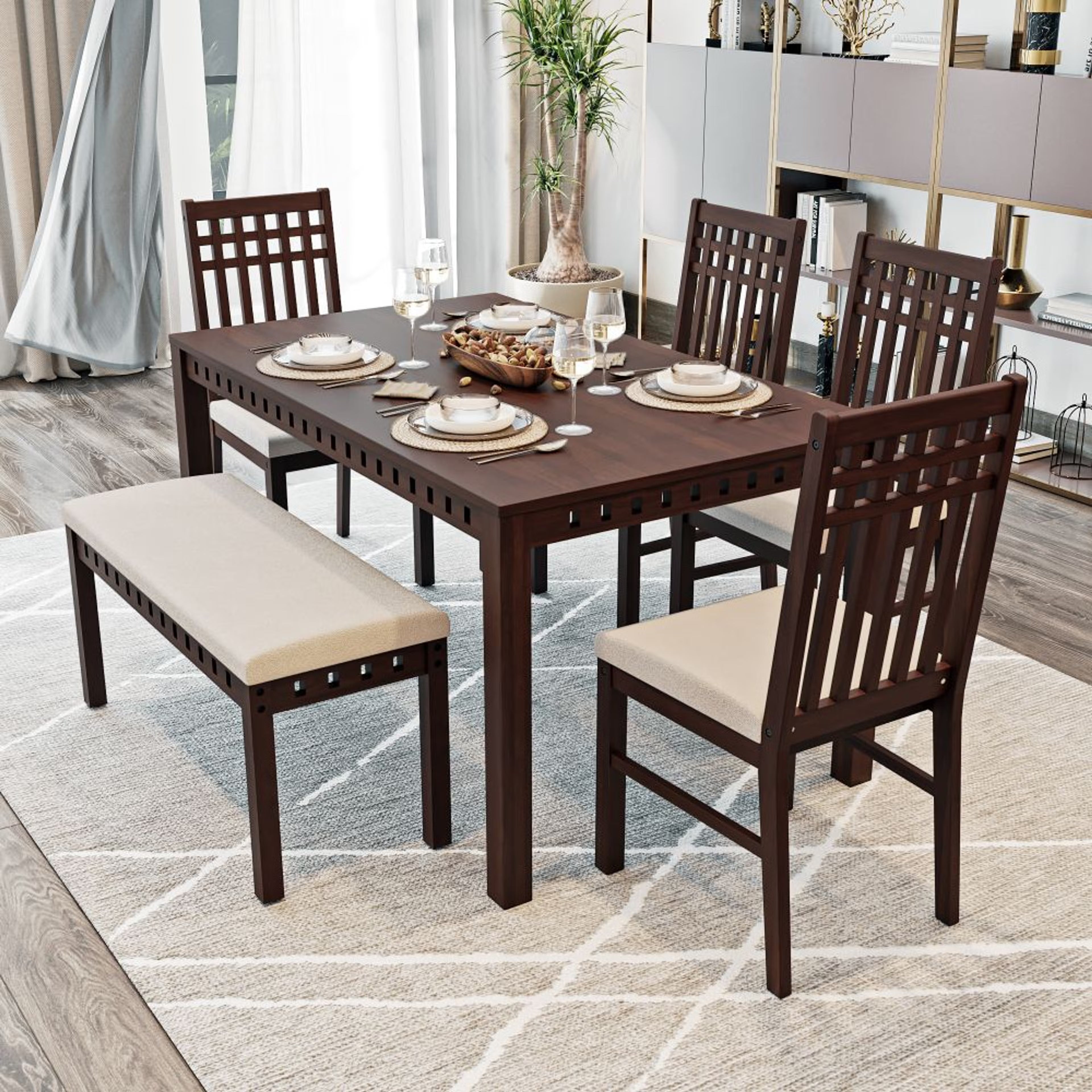 7 PIECE METAL & TIMBER DINING SETTINGS