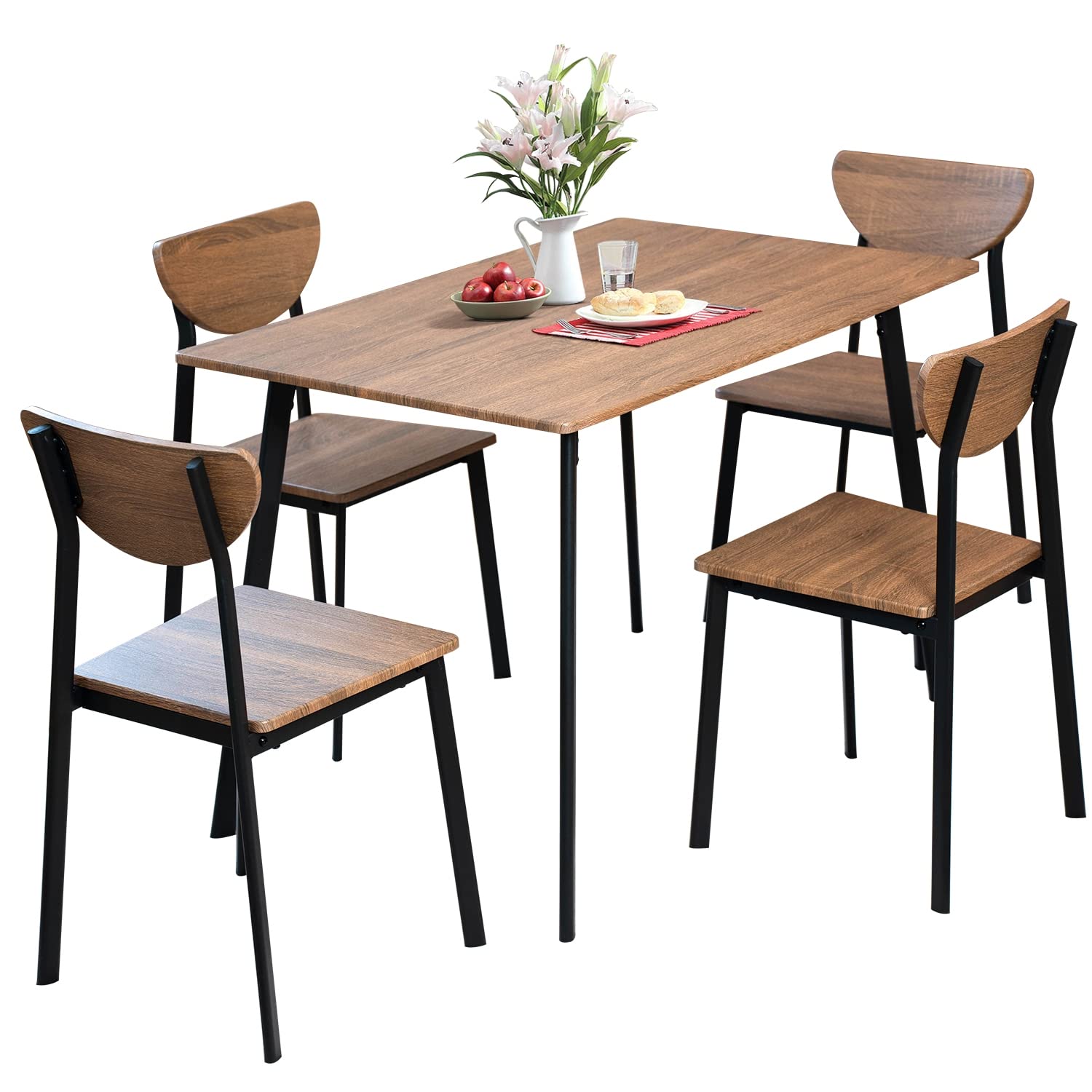 5 PIECE TIMBER & METAL DINING SETTINGS