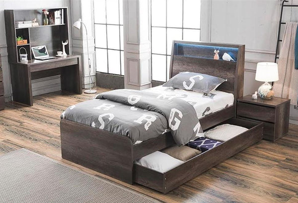 KING SINGLE KESWICK BED WITH MATCHING KING SINGLE TRUNDLE BED - CHARCOAL OAK