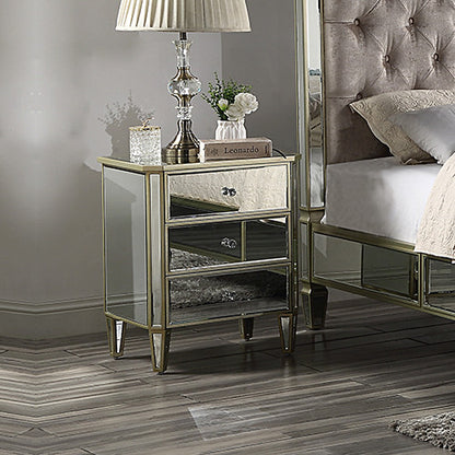 GABBY 3 DRAWER MIRRORED BEDSIDE TABLE - 630(H) x 510(W)  - SILVER