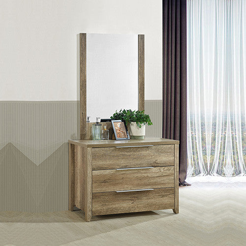 VAUGHAN 3 DRAWER DRESSING TABLE WITH MIRROR - 1000/1800(H) x 1000(W) x 450(D) - OAK