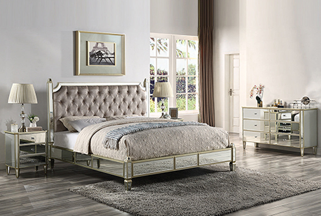 Gabby Queen 3 Piece (BEDSIDE) Mirrored Bedroom Suite - Silver