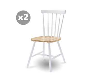 CECILIA (SET OF 2) TWO TONED SOLID RUBBERWOOD DINING CHAIR - DANISH NATURAL OAK + WHITE