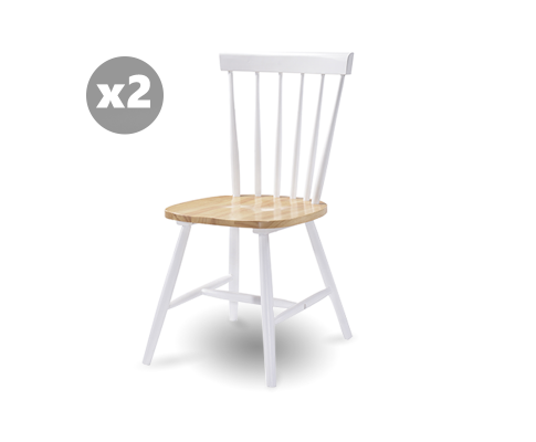 CECILIA (SET OF 2) TWO TONED SOLID RUBBERWOOD DINING CHAIR - DANISH NATURAL OAK + WHITE