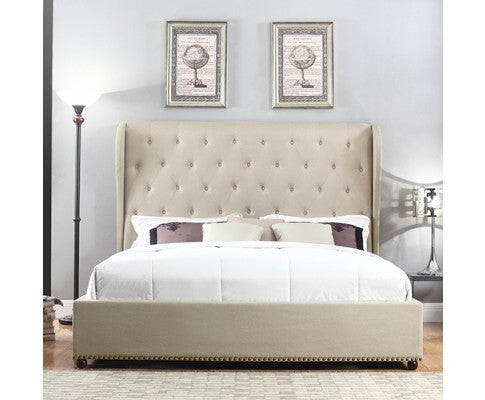 QUEEN PARIS LINEN FABRIC BED   - BEIGE