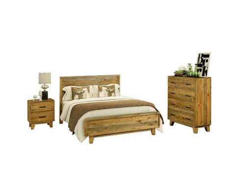 WOODVINCE SCANDINAVIAN DOUBLE OR QUEEN 4 PIECE (TALLBOY) BEDROOM SUITE - ANTIQUE LIGHT BROWN