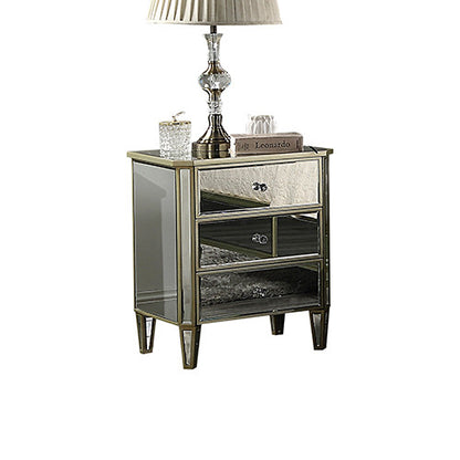 GABBY 3 DRAWER MIRRORED BEDSIDE TABLE - 630(H) x 510(W)  - SILVER