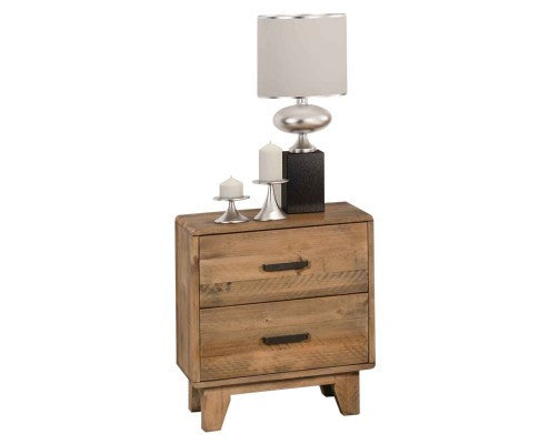 WOODVINCE SCANDINAVIAN  SOLID TIMBER BEDSIDE TABLE - 2 DRAWERS - (MODEL: 23-15-15-4-19-20-25-12-5) - LIGHT BROWN