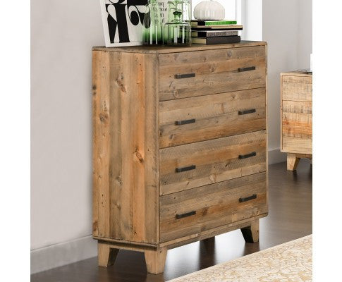 WOODVINCE SCANDINAVIAN  SOLID TIMBER TALLBOY CHEST  - 4 DRAWERS - (MODEL: 23-15-15-4-19-20-25-12-5) - 1200(H) X 980(W) -LIGHT BROWN