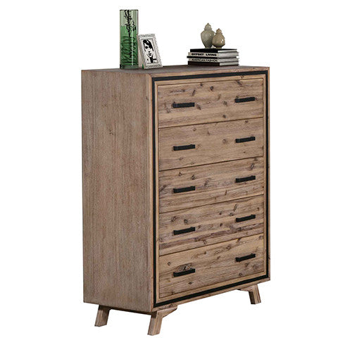 RITTENHOUSE 5 DRAWER TALLBOY - 1320(H) x 960(W) x 450(D) - SILVER BRUSH
