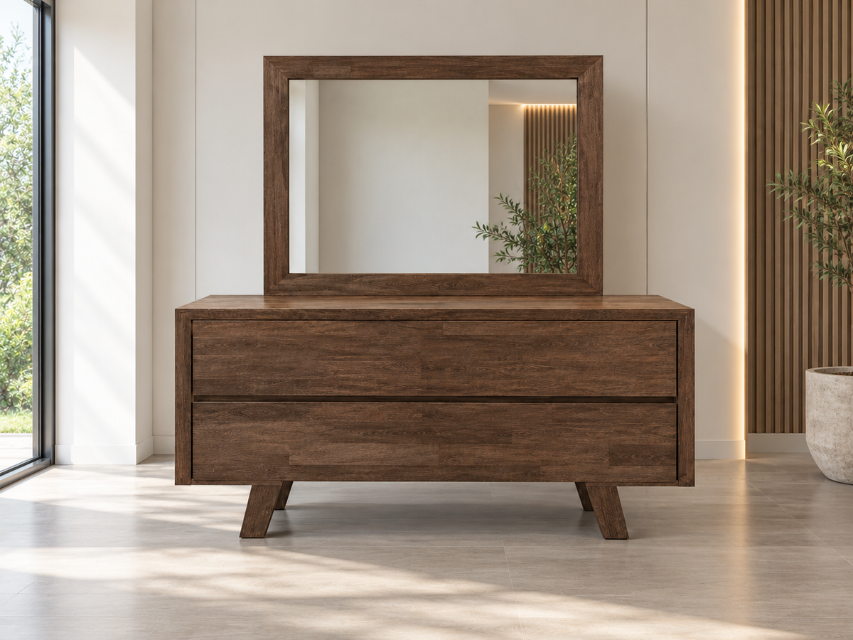 Susan (AUSSIE MADE) Drawers Dresser With Mirror - Tassie Oak Combination - Assorted Colours Available