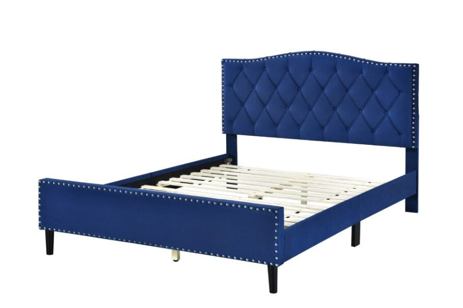 QUEEN JAYCEE FANCY VELVET BED - BLUE
