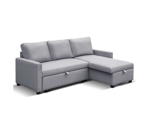 Stello 3 Seater Fabric Seater - Sofabed With Storage - Grey