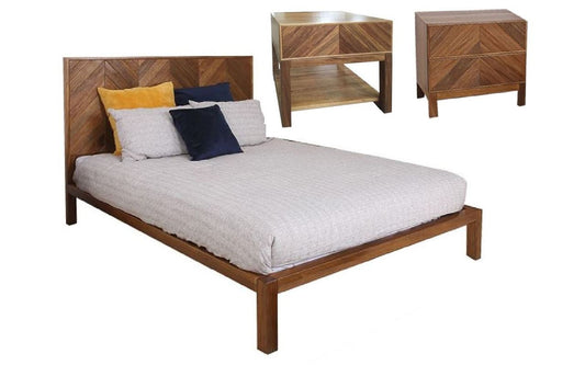 KALISTA  KING 3 PIECE (BEDSIDE) BEDROOM SUITE  - AFRICAN OAK  - AS PICTURE