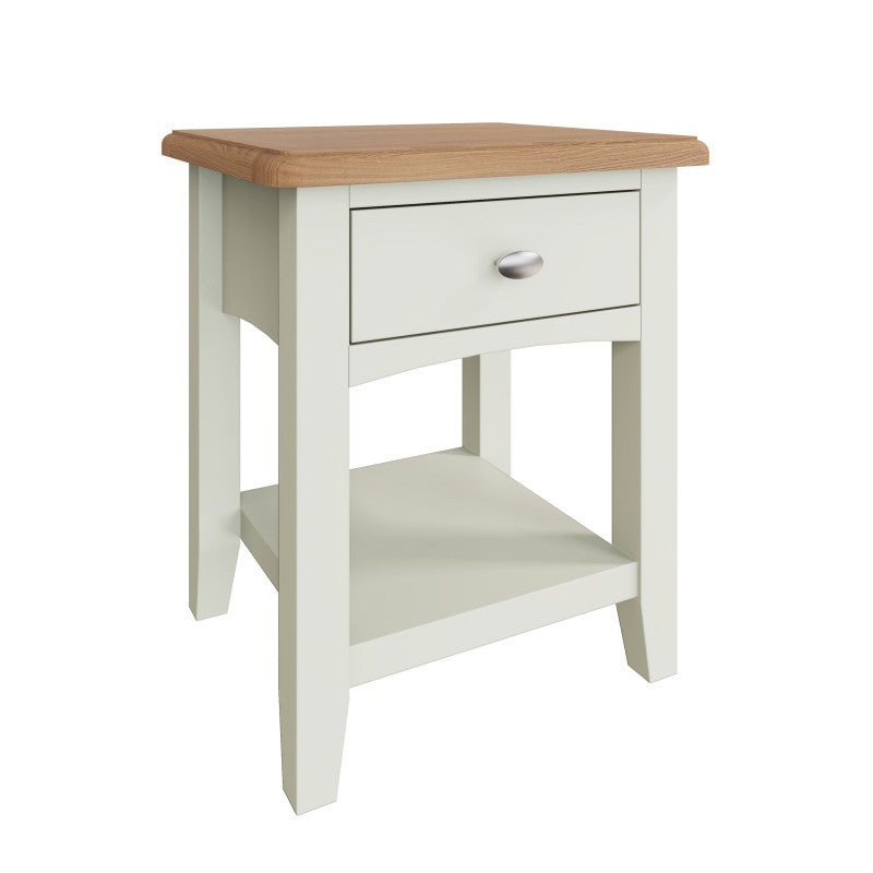 EMMETT (GA-LT-W) LAMP TABLE WITH ONE DRAWER - 470(H) x 400(W) x 360(D) - IVORY WHITE / LIGHT OAK (2 TONE)