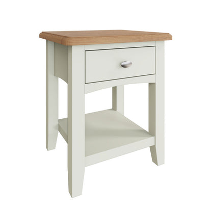 EMMETT (GA-LT-W) LAMP TABLE WITH ONE DRAWER - 470(H) x 400(W) x 360(D) - IVORY WHITE / LIGHT OAK (2 TONE)