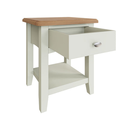 EMMETT (GA-LT-W) LAMP TABLE WITH ONE DRAWER - 470(H) x 400(W) x 360(D) - IVORY WHITE / LIGHT OAK (2 TONE)