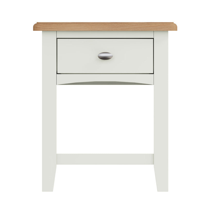EMMETT (GA-LT-W) LAMP TABLE WITH ONE DRAWER - 470(H) x 400(W) x 360(D) - IVORY WHITE / LIGHT OAK (2 TONE)