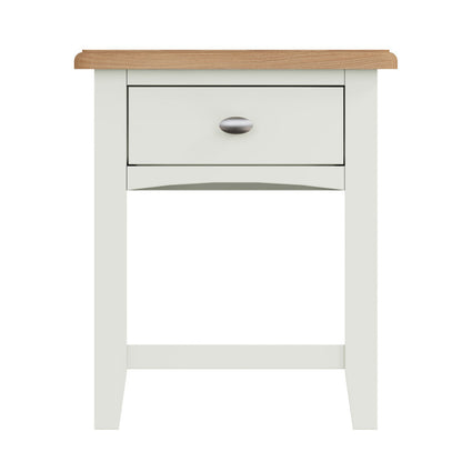 EMMETT (GA-LT-W) LAMP TABLE WITH ONE DRAWER - 470(H) x 400(W) x 360(D) - IVORY WHITE / LIGHT OAK (2 TONE)