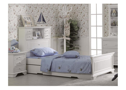 KING SINGLE ISABELLA (LS-023) BED (MODEL 4-1-22-9-14-3-9) WITH MATCHING KING SINGLE TRUNDLE - IVORY WHITE