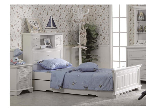 KING SINGLE ISABELLA (LS-023) BED (MODEL 4-1-22-9-14-3-9) WITH MATCHING KING SINGLE TRUNDLE - IVORY WHITE