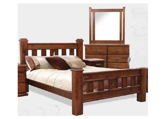 QUEEN SPRING BED AND SLATS - ROUGH SAWN (1082)