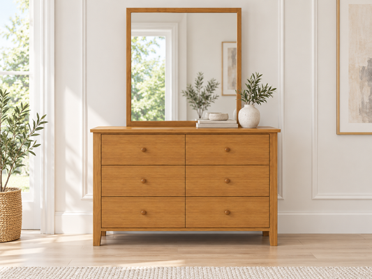 Cronulla (AUSSIE MADE) 6 Drawer Dressing Table With Mirror - Tassie Oak Combination - Assorted Colours