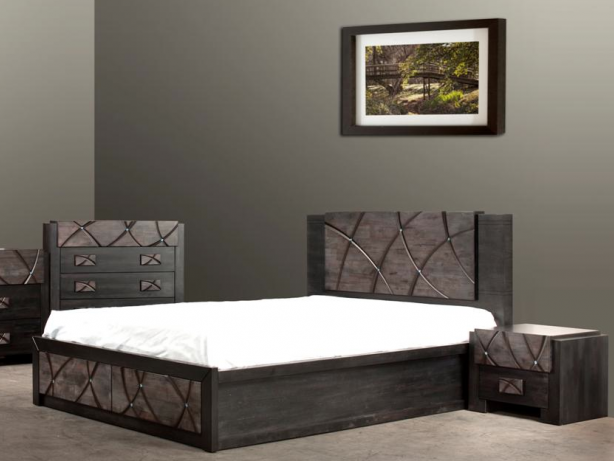 Chalet Queen 3 Piece Bedside (TONE) Bedroom Suite (1-18-7-12-5) - Sapphire Decorated With Swarovski Crystal