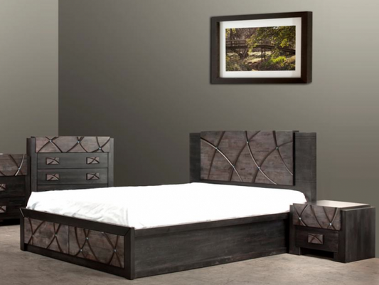 King Chalet (TONE) Bed With 2 Foot Storage Drawers (1-18-7-12-5) - Sapphire Decorated With Swarovski Crystal