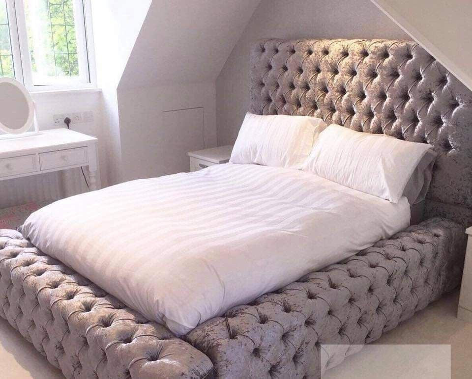 Queen Maclean (MODEL:C072) Fabric Buttoned Bed - Assorted Colours