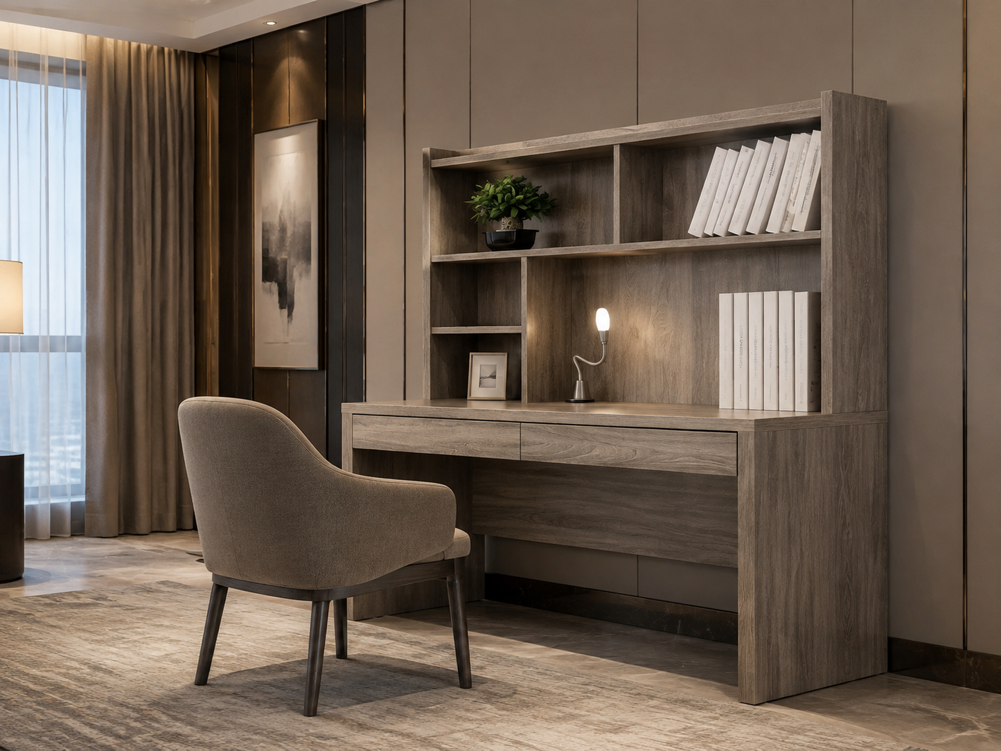 Denzel Study Desk With Hutch - 1515(H) X 1200(W) X 580(D) - Grey Oak