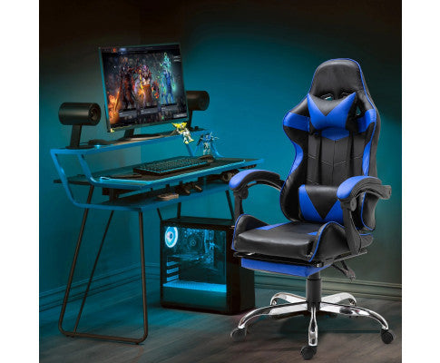 EUGENE RECLINING OFFICE COMPUTER GAMING CHAIR  WITH FOOTREST -  BLUE