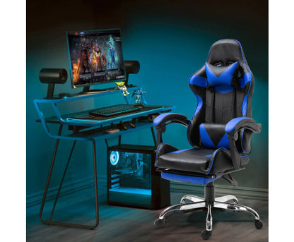EUGENE RECLINING OFFICE COMPUTER GAMING CHAIR  WITH FOOTREST -  BLUE
