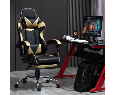 EUGENE RECLINING OFFICE COMPUTER  GAMING CHAIR  WITH FOOTREST -  GOLD