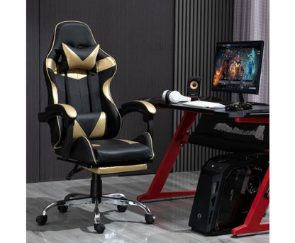 EUGENE RECLINING OFFICE COMPUTER  GAMING CHAIR  WITH FOOTREST -  GOLD