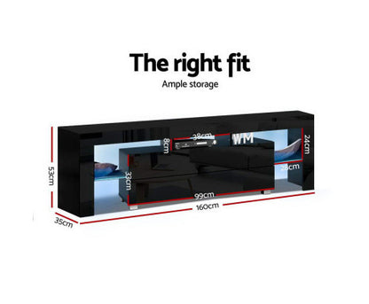 HAMILTON 2 DRAWERS 1600(W) ENTERTAINMENT UNIT WITH RGB LED – HIGH GLOSS BLACK