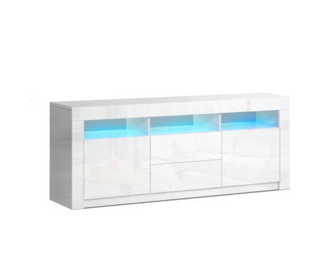 HAMILTON TV CABINET ENTERTAINMENT UNIT WITH RGB LED - 600(H) x 1600(W) x 350(D) - HIGH GLOSS WHITE