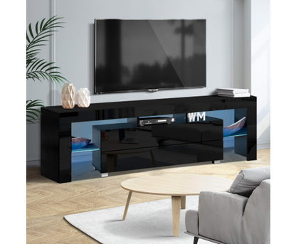 HAMILTON 2 DRAWERS 1600(W) ENTERTAINMENT UNIT WITH RGB LED – HIGH GLOSS BLACK